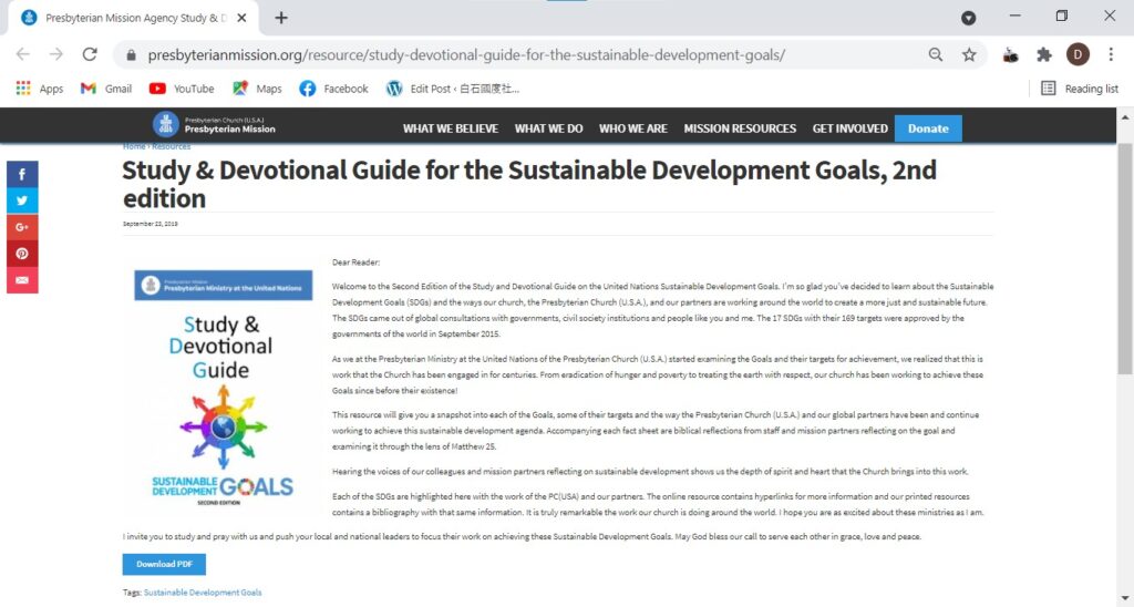 Study & Devotional Guide for the Sustainable Development Goals, 2nd edition 2019-09, by PC USA